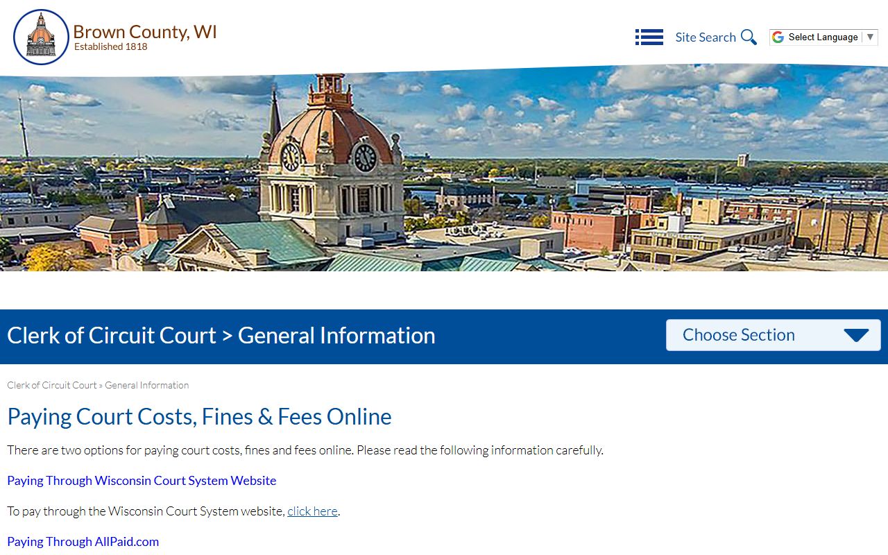 Brown County Court Records online payments page