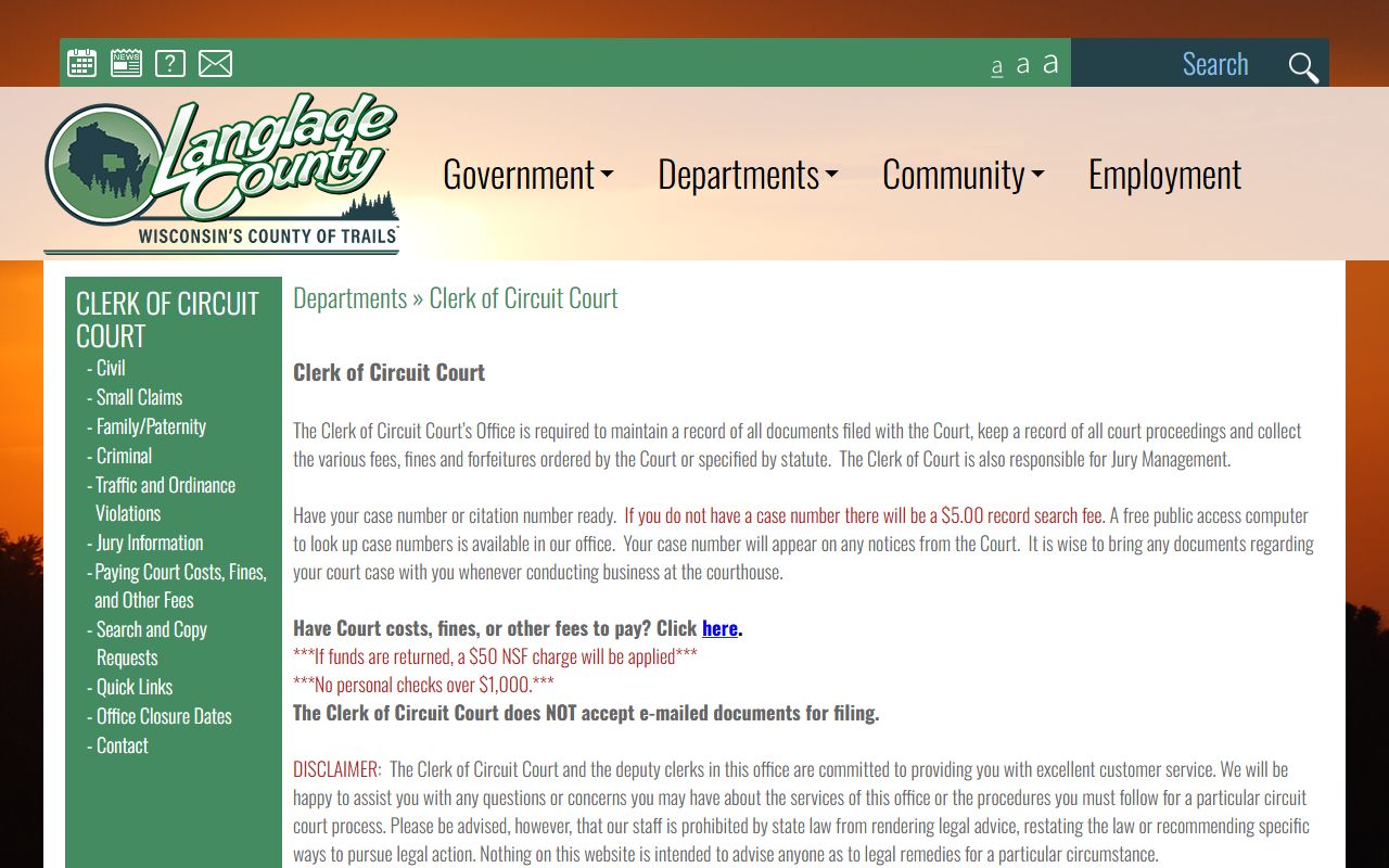 Langlade County Court Records clerk office