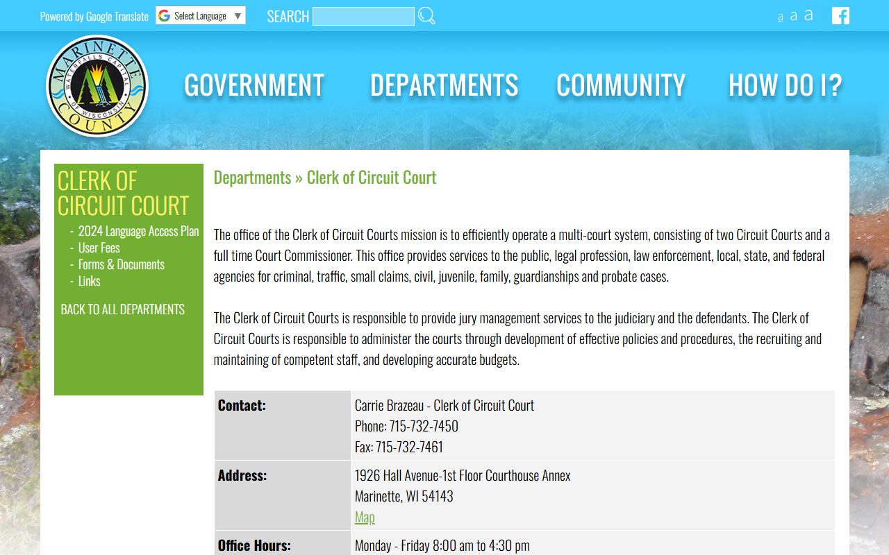 Marinette County Court Records clerk office