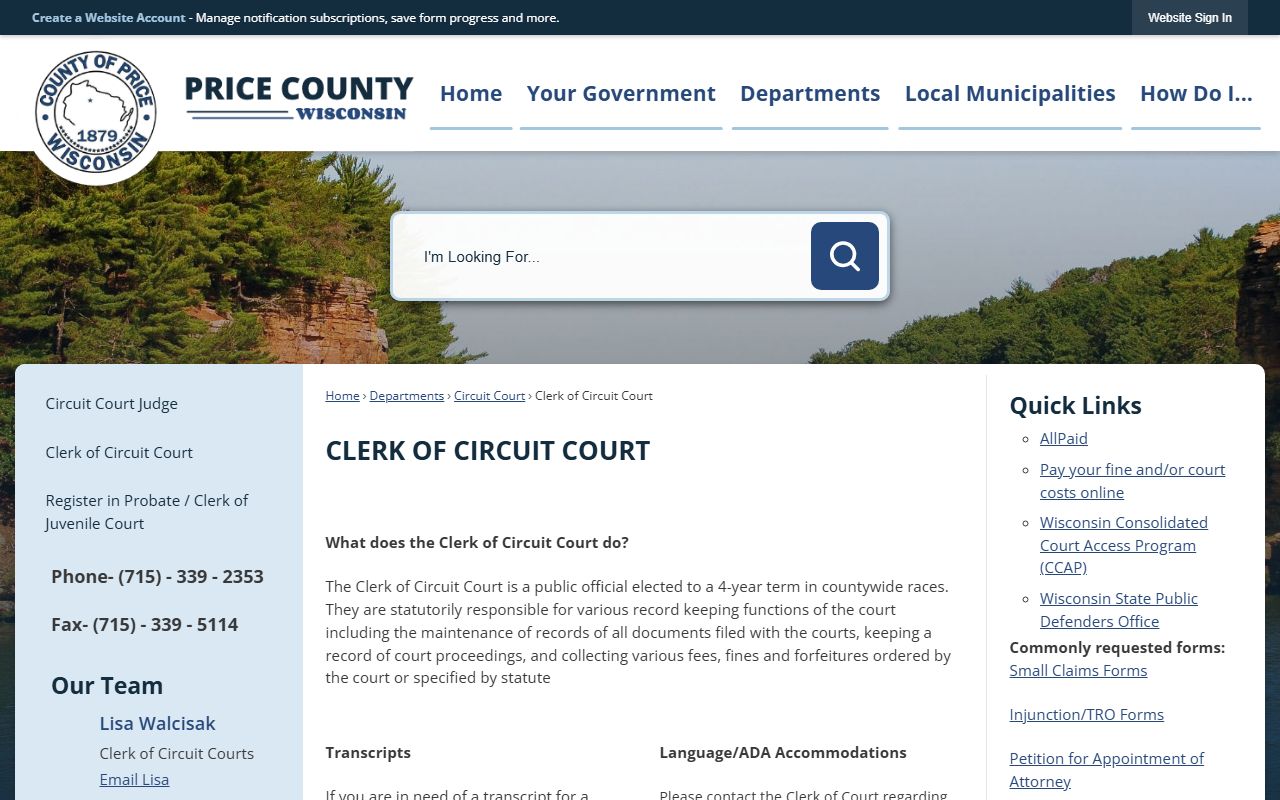 Price County Court Records clerk office